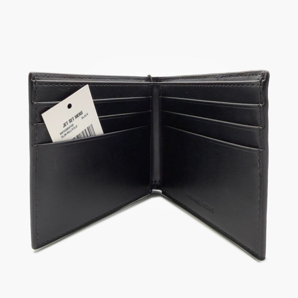 NWT MICHAEL KORS Jet Set Men's Slim Billfold Canvas & Leather Wallet (Black) - Picture 5 of 10